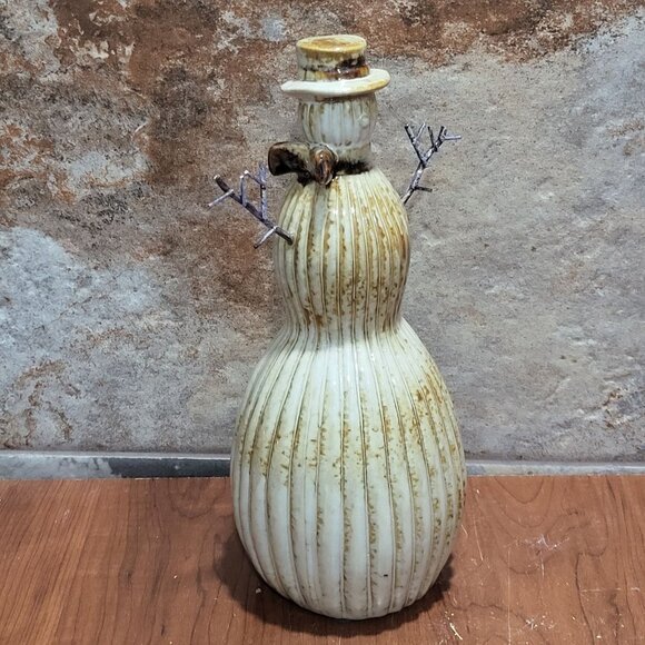 Ceramic Snowman Natural Tan Brown Glaze 10 Inch Tall - Picture 7 of 11